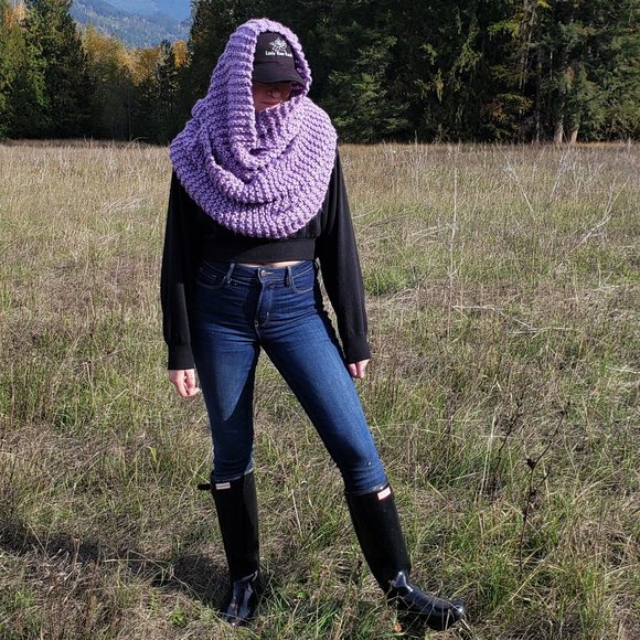 Handmade Knit Infinity Scarf, Lilac & Silver - Picture 4 of 6